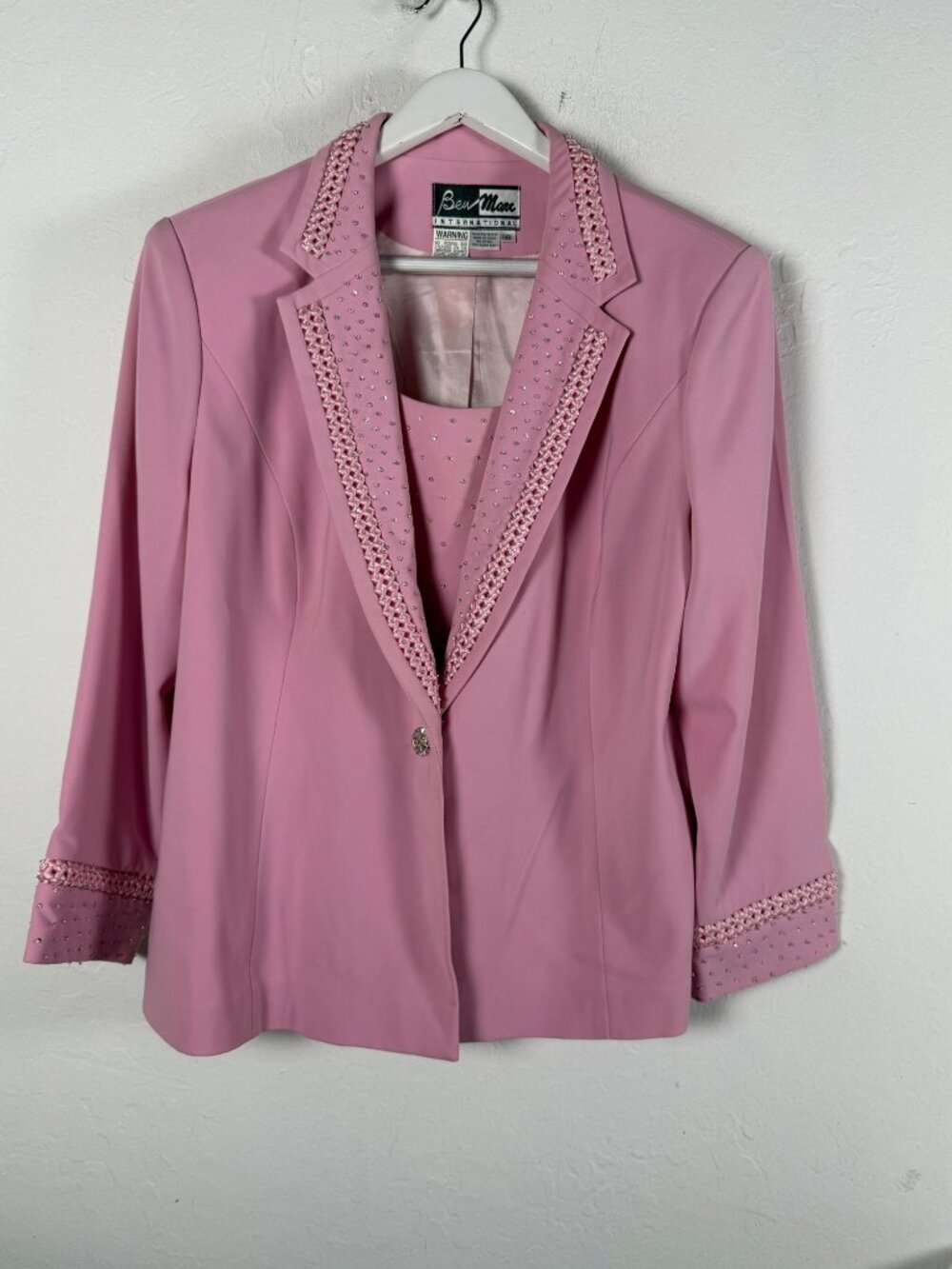 Ben Marc International Womens Size 16 Pink Rhinestone Beaded Formal Suit Blazer